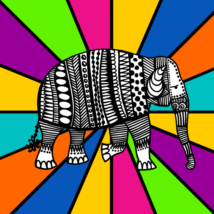 Doodled Elephant Colorful Magnet