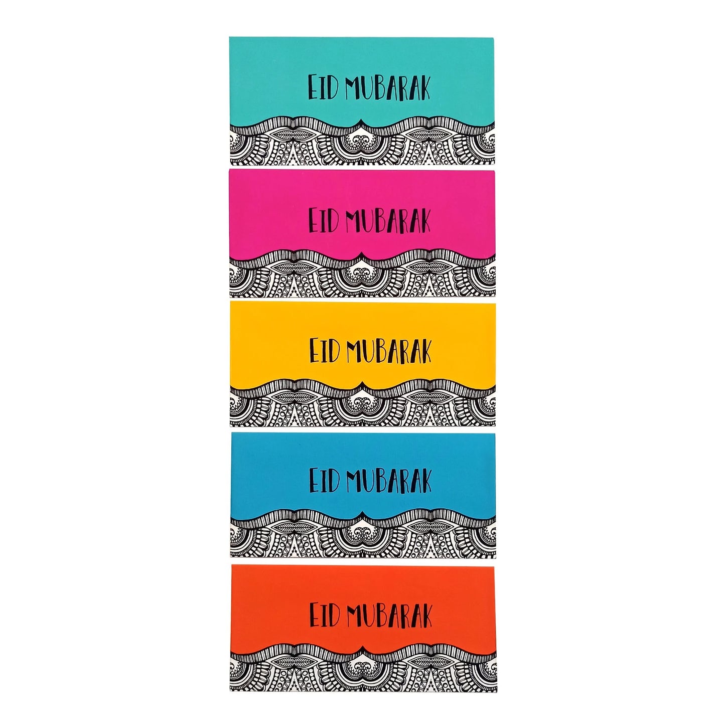 Pack of 5 Colorful Eid Mubarak Doodled Envelopes