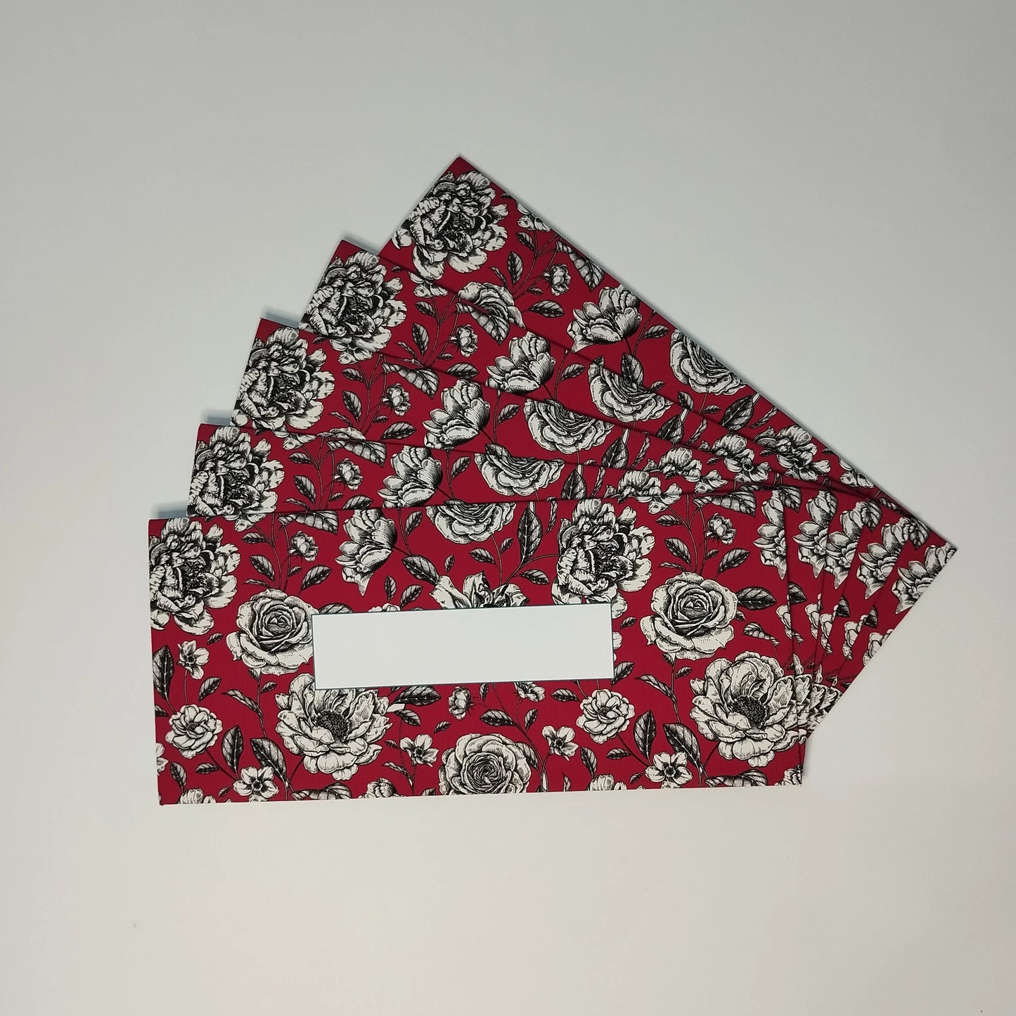 Floral deep red - pack of 5 envelopes