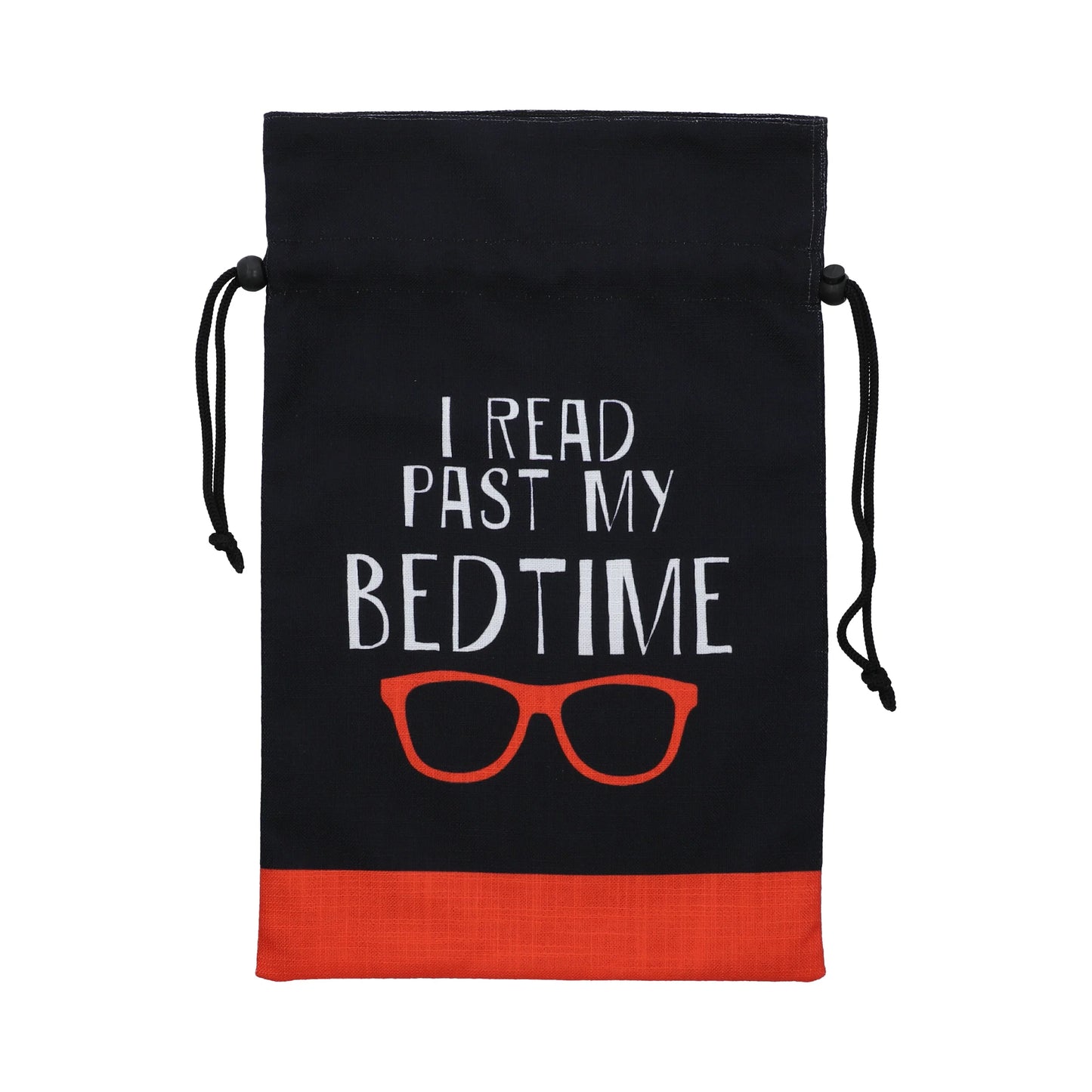 I Read Past My Bed Time Black & Orange Drawstring Bag