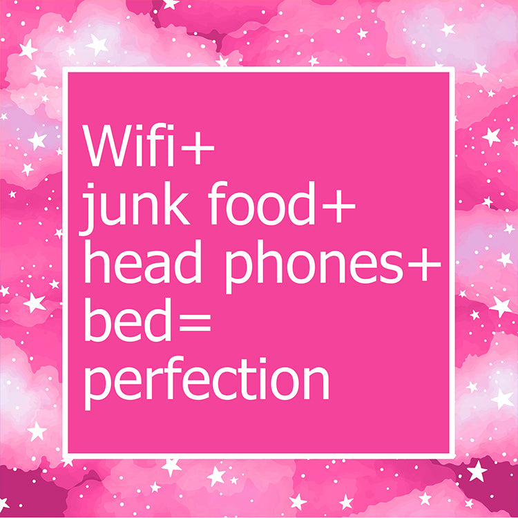 Wifi + Junk Food + Headphones + Bed= Perfection Pink Magnet