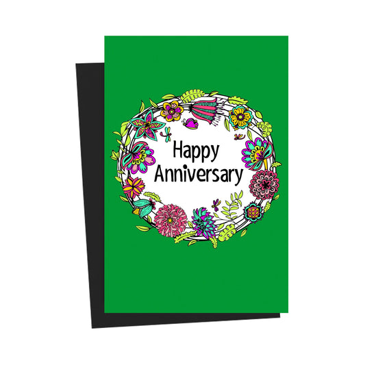 Happy Anniversary Floral Green Greeting Card