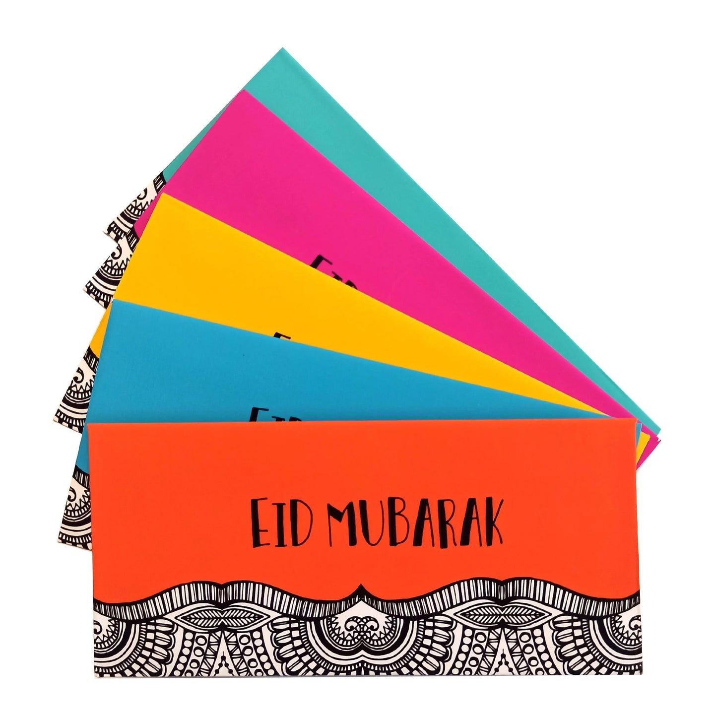 Pack of 5 Colorful Eid Mubarak Doodled Envelopes