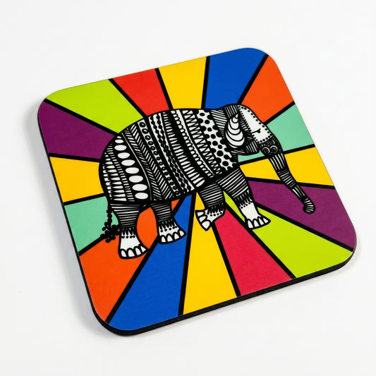 Doodle Elephant Colorful Coaster