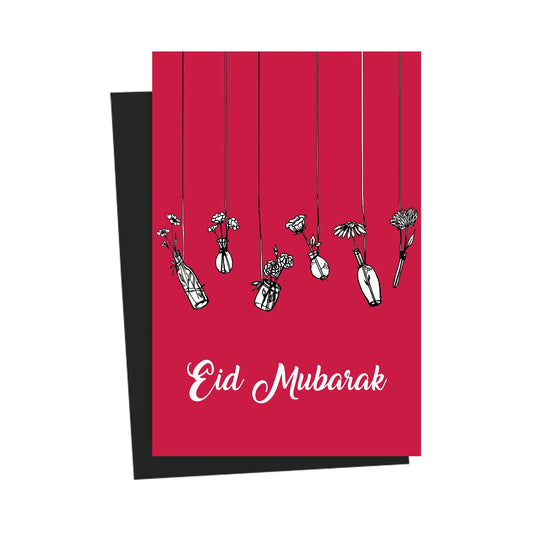 Eid Mubarak Hanging Bottles Pink Greeting Card