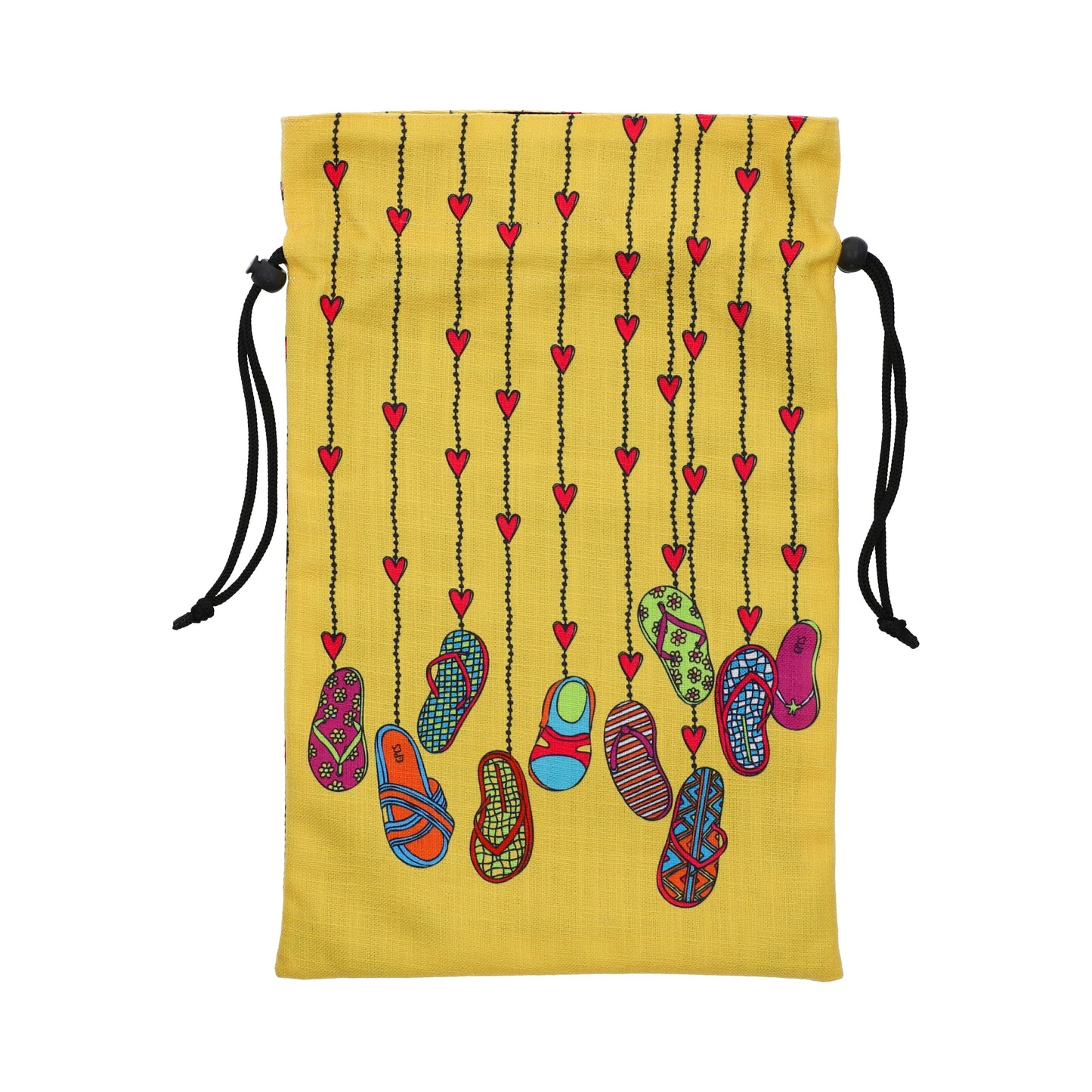 Flipflops & Hearts Yellow Drawstring Bag