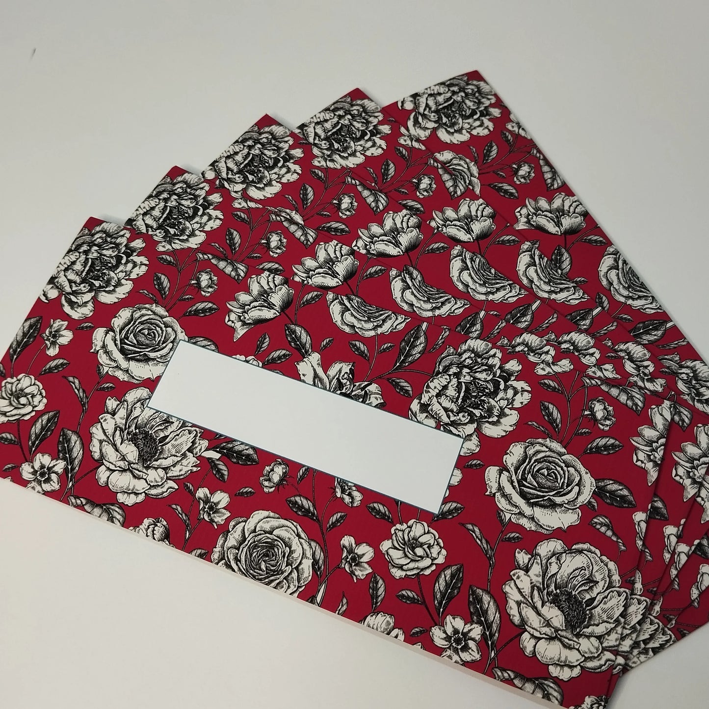 Floral deep red - pack of 5 envelopes