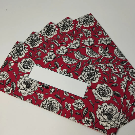 Floral deep red - pack of 5 envelopes