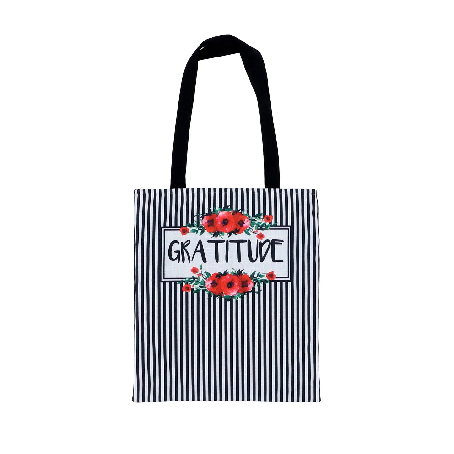 Gratitude Black & White Stripes Totebag