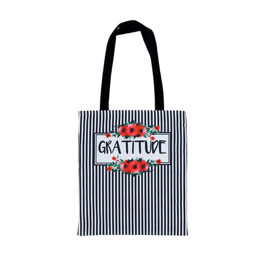Gratitude Black & White Stripes Totebag