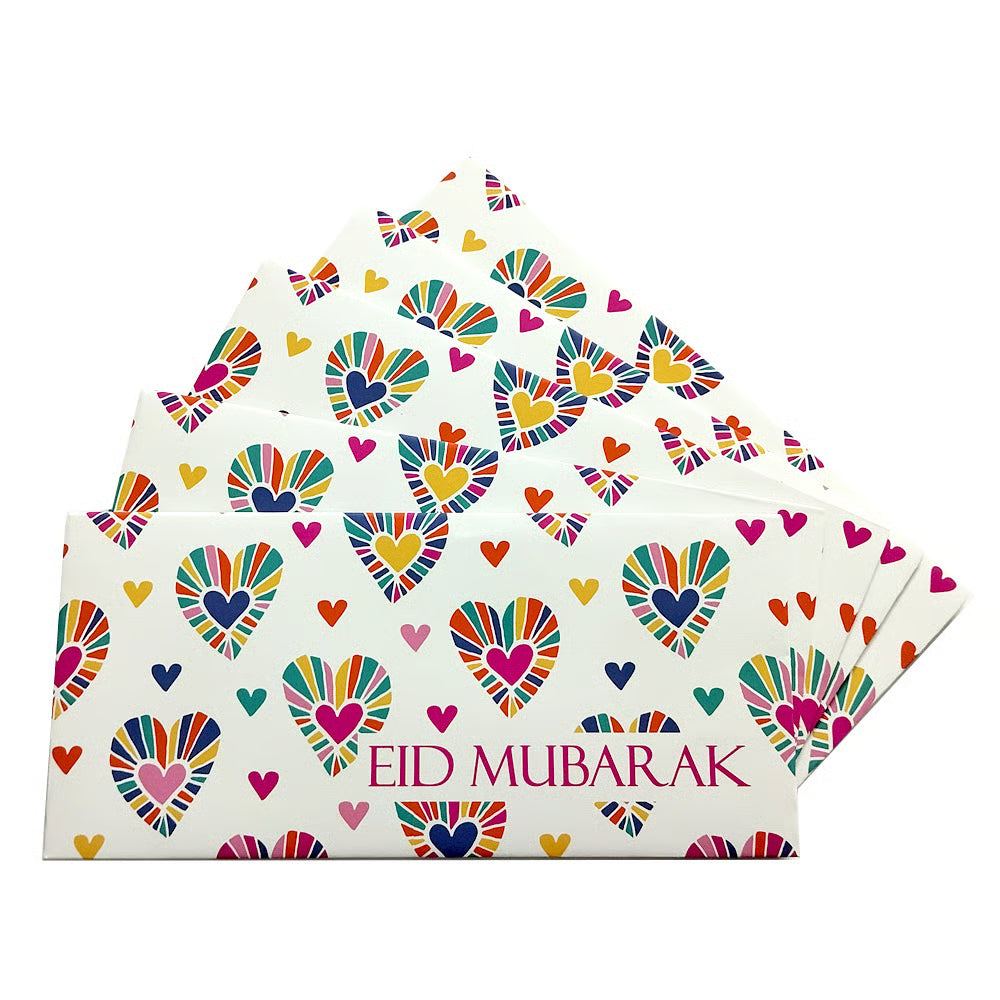 Pack of 5 Hearts Eid Mubarak Envelopes