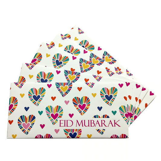 Pack of 5 Hearts Eid Mubarak Envelopes