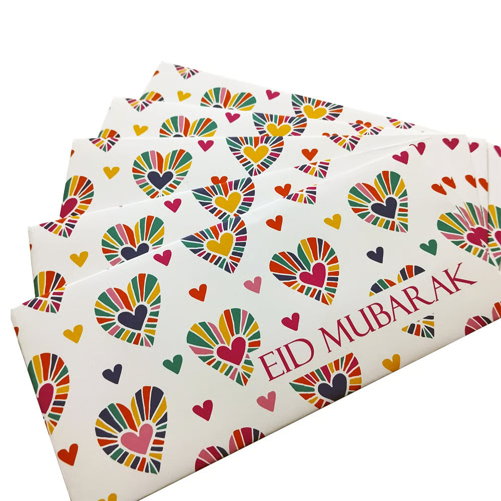 Pack of 5 Hearts Eid Mubarak Envelopes
