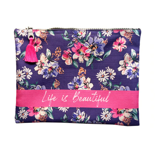 Life Is Beautiful Floral Blue Zipper