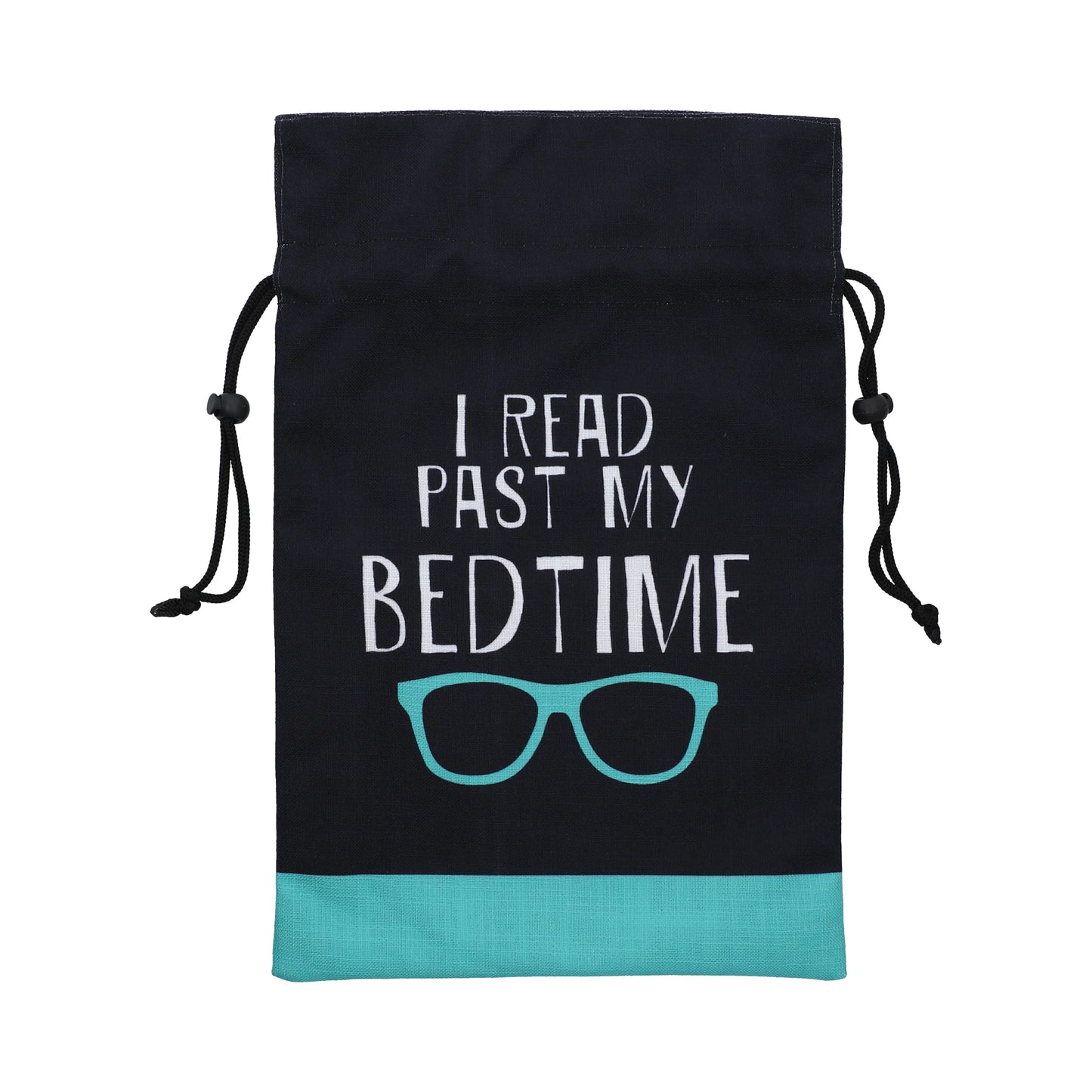 I Read Past My Bed Time Black & Teal Drawstring Bag