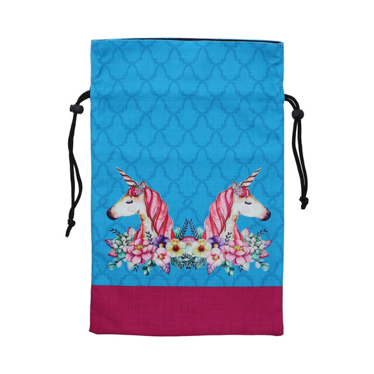 Unicorns Blue Drawstring Bag