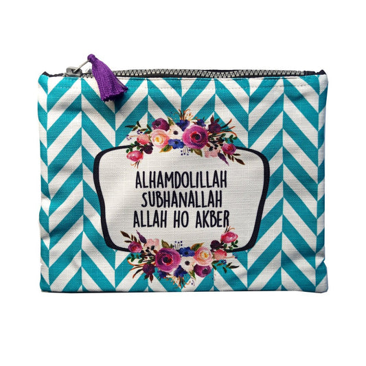 Alhamdulillah, SubhanAllah, Allah o Akber Teal ZigZag Floral Zipper